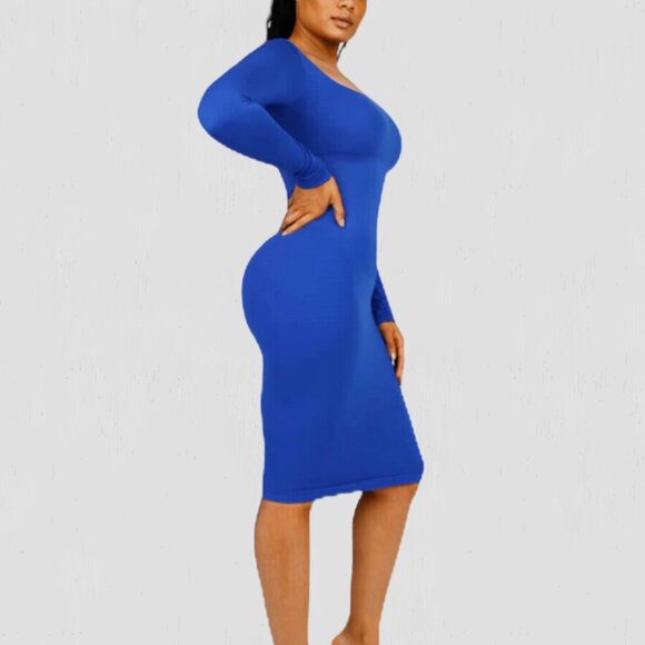 NWT - Magic Sculpt Built-In Shapewear Dress, Long Sleeve Blue - Picture 2 of 5